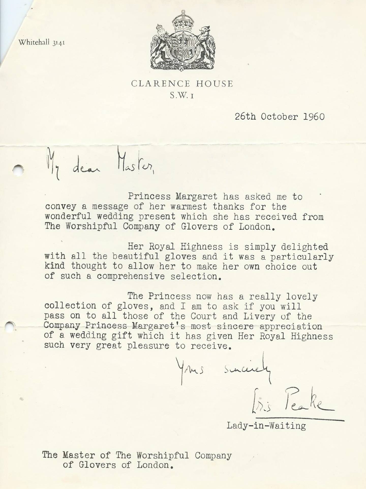 Clarence-House Letter 26th October 1960