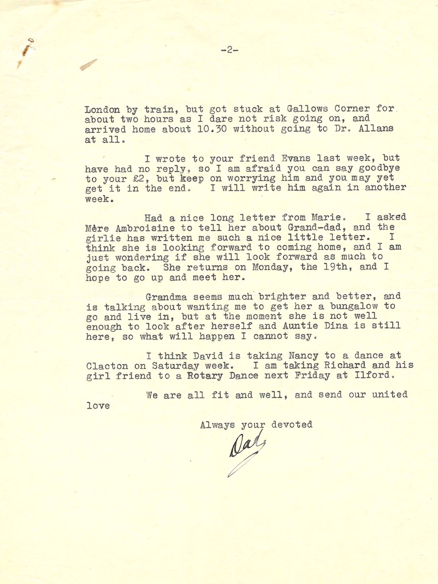 Leslie's letter to John 1st December 1938