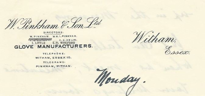 W Pinkham & Sons Ltd headed paper 1934